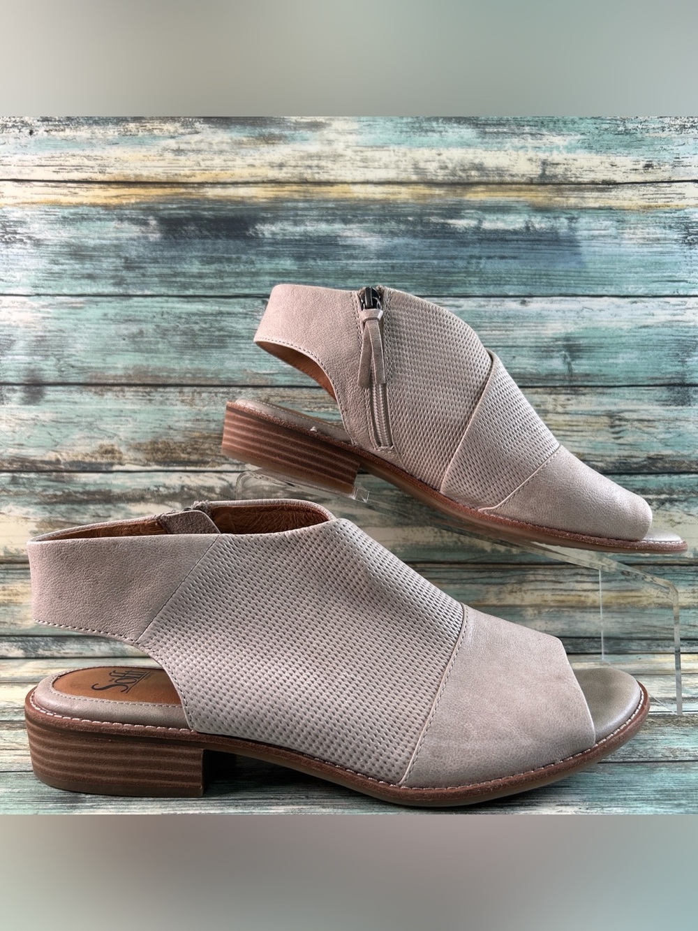 Sofft Natalia Slingback Sandals Womens Size 11M Gray Leather Zip Up